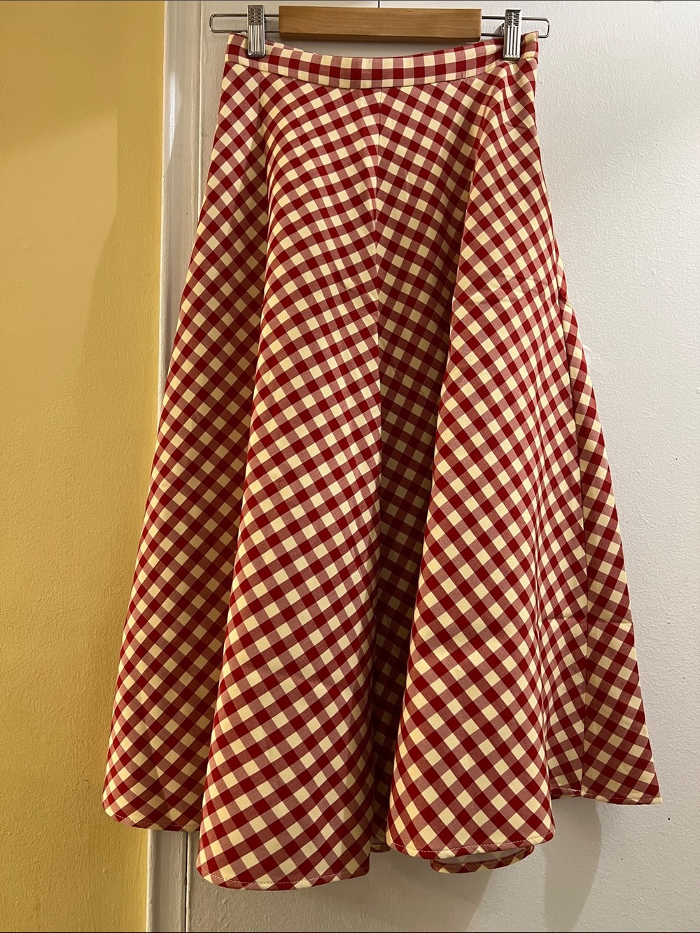 Zara Red & Cream Gingham A-Line Full Skirt